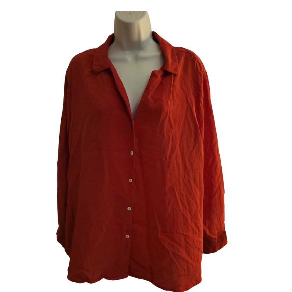 Tommy Bahama Red/Coral Long Sleeve Button Down/Up Blouse Size XL 100% Silk